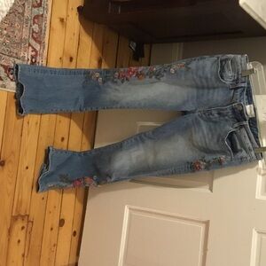 DRIFTWOOD Blue Boot Cut Jeans with Floral Embroidery 27